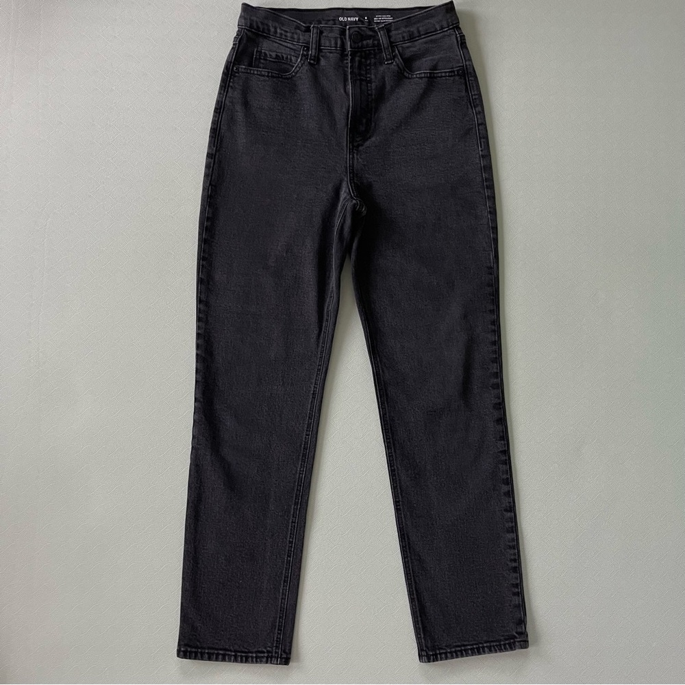 Extra High Rise Sky-Hi Straight Black Jeans Sz 6 Tall